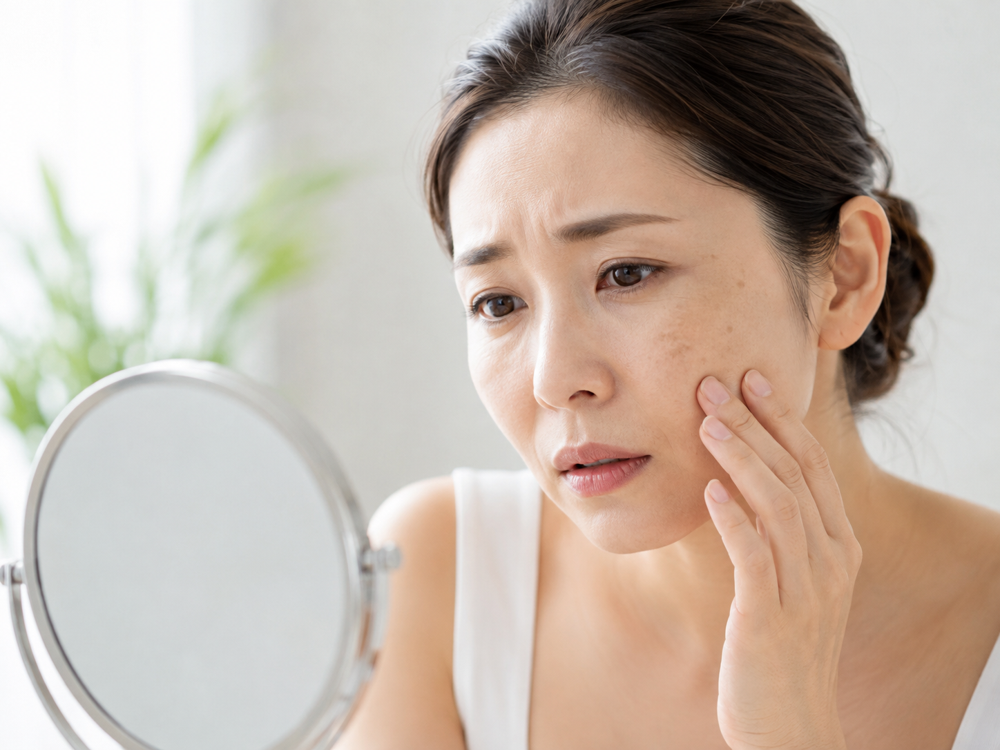 頬のシミを気にする女性 ― シミ治療のご相談は美容皮膚科ティファクリニック 横浜院