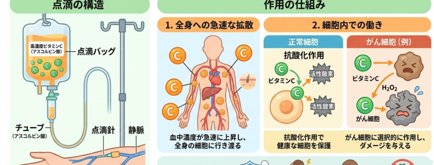 高濃度ビタミンCの構造と仕組みのイラスト