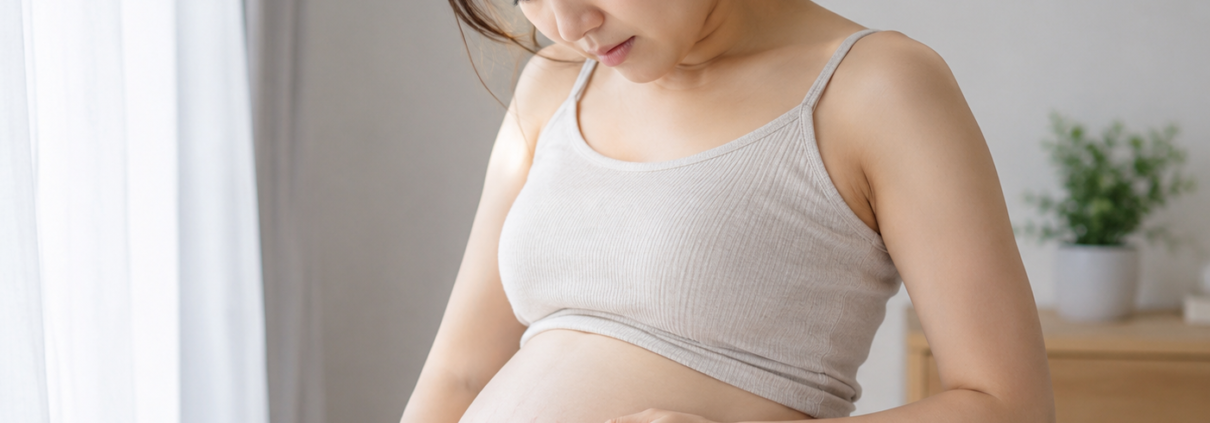 妊娠線を気にする女性の画像