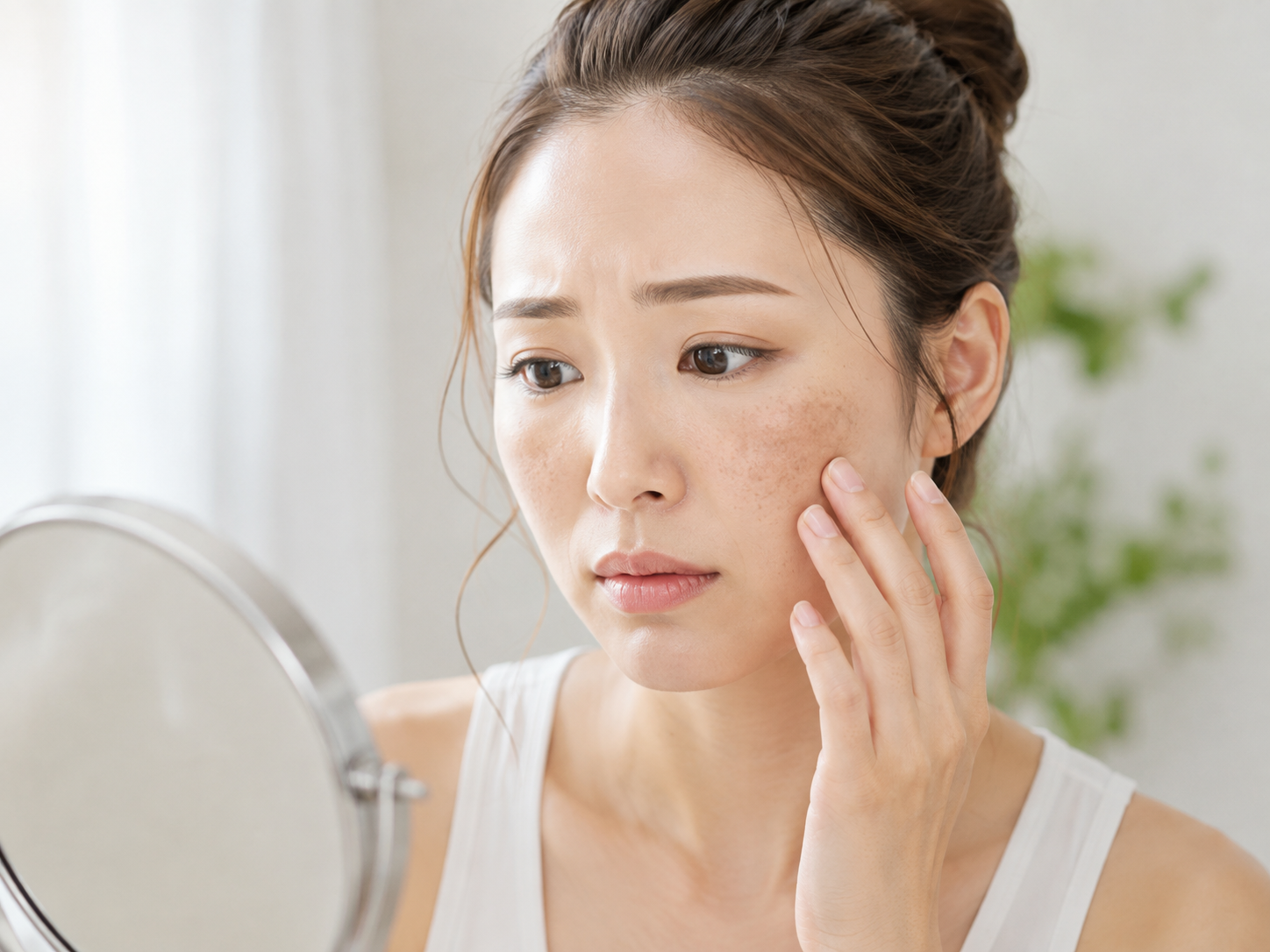 頬の肝斑を気にする女性 ― 肝斑治療のご相談は美容皮膚科ティファクリニック 横浜院